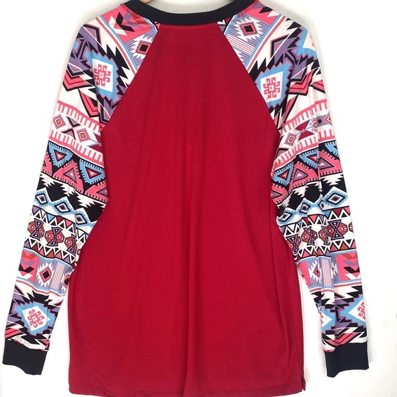 (A53) NEW LuLaroe Mark long-sleeve with Aztec printed sleeves Tee, Sz XL, NWOT - Picture 7 of 8
